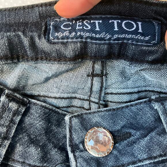 C’est Toi Women’s Rhinestone Waxed Frayed Crop Ankle Jeans size 27, Dark Blue - Picture 8 of 10